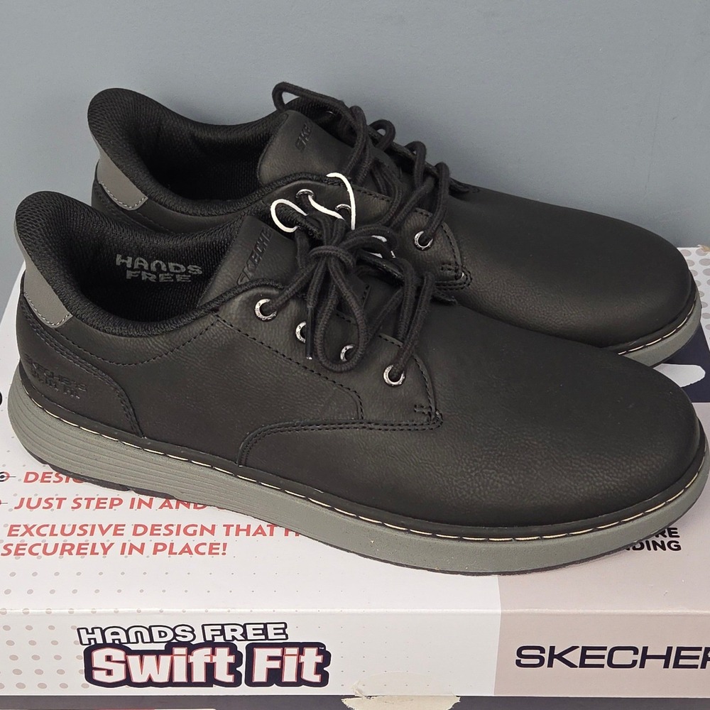 Skechers Swift Fit Shoes Mens 8.5 Black Hands Free Slip In Walking Comfort NWB